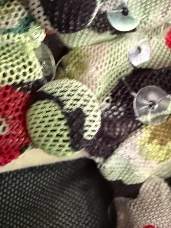 Cinq a Sept Floral Sequin Ruched Funnel Neck Mesh Top Size Medium - Picture 12 of 15